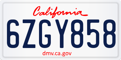CA license plate 6ZGY858