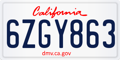 CA license plate 6ZGY863