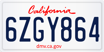 CA license plate 6ZGY864