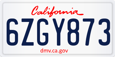 CA license plate 6ZGY873
