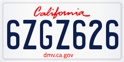 CA license plate 6ZGZ626