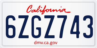 CA license plate 6ZGZ743