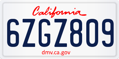 CA license plate 6ZGZ809