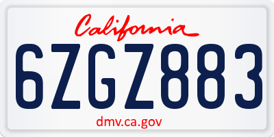 CA license plate 6ZGZ883