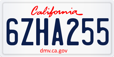 CA license plate 6ZHA255