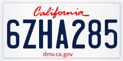 CA license plate 6ZHA285