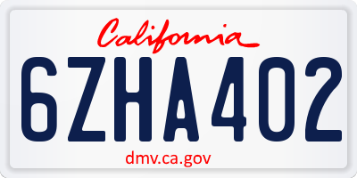 CA license plate 6ZHA402
