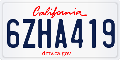 CA license plate 6ZHA419
