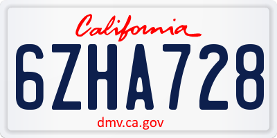 CA license plate 6ZHA728