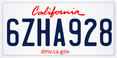 CA license plate 6ZHA928