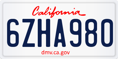 CA license plate 6ZHA980