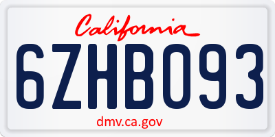 CA license plate 6ZHB093