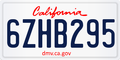 CA license plate 6ZHB295