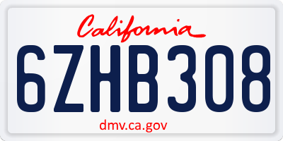 CA license plate 6ZHB308