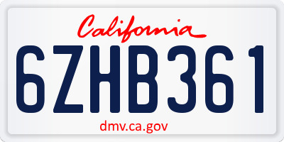 CA license plate 6ZHB361