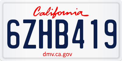CA license plate 6ZHB419