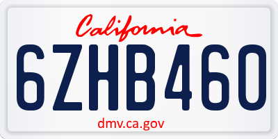 CA license plate 6ZHB460