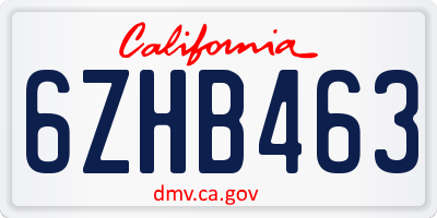CA license plate 6ZHB463