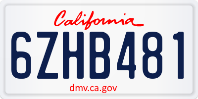 CA license plate 6ZHB481