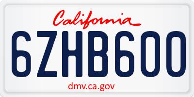 CA license plate 6ZHB600