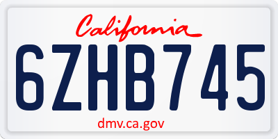 CA license plate 6ZHB745