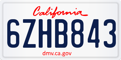 CA license plate 6ZHB843