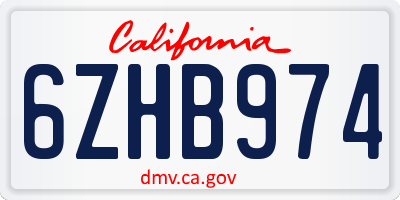 CA license plate 6ZHB974