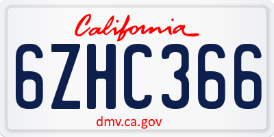 CA license plate 6ZHC366