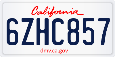 CA license plate 6ZHC857