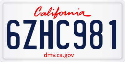 CA license plate 6ZHC981