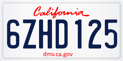 CA license plate 6ZHD125