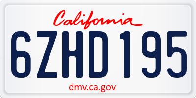 CA license plate 6ZHD195