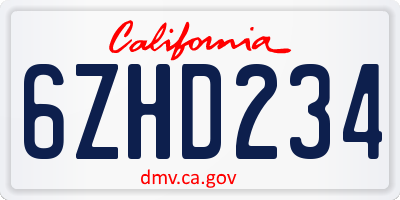 CA license plate 6ZHD234