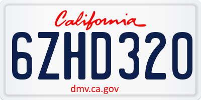 CA license plate 6ZHD320