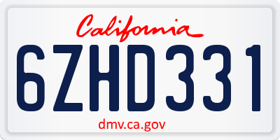 CA license plate 6ZHD331