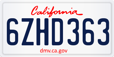 CA license plate 6ZHD363