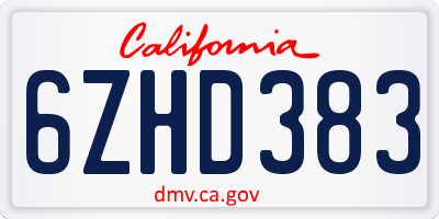CA license plate 6ZHD383