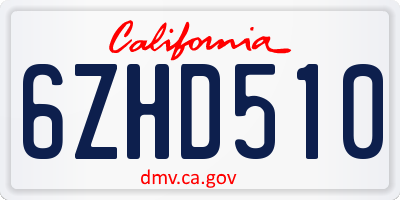 CA license plate 6ZHD510
