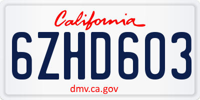 CA license plate 6ZHD603
