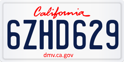 CA license plate 6ZHD629