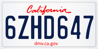 CA license plate 6ZHD647