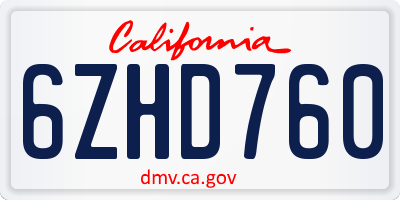 CA license plate 6ZHD760