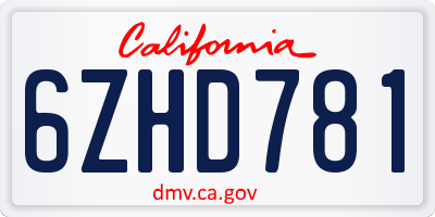 CA license plate 6ZHD781