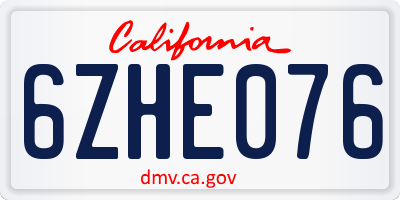 CA license plate 6ZHE076