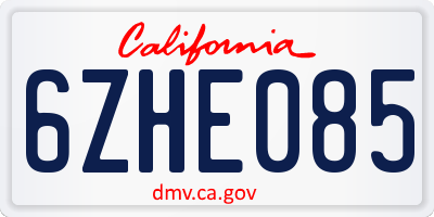 CA license plate 6ZHE085