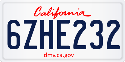 CA license plate 6ZHE232