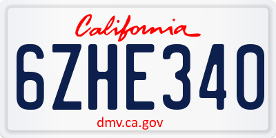 CA license plate 6ZHE340