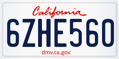 CA license plate 6ZHE560