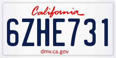CA license plate 6ZHE731