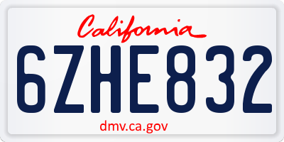 CA license plate 6ZHE832